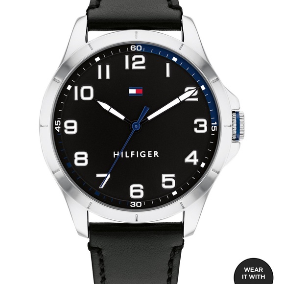 Tommy Hilfiger Men's Black Leather Strap Watch 44mm - Picture 2 of 3